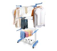E-SMARTER Stainless Steels Clothes Airer, 4 Tier Clothes Drying Rack, Folded Drying Rack Laundry with 360° rotation, Blue Clothes Dryer is suitable for Clothes, Quilts, Shoes and Shirts