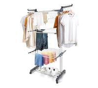 E-SMARTER Stainless Steels Clothes Airer, 4 Tier Clothes Drying Rack, Folded Drying Rack Laundry with 360° rotation, Multifunctional Clothes Dryer is suitable for Clothes, Quilts, Shoes and Shirts