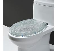 E,Soft Close Toilet Seat with Quick Release and 360° Adjustable Stainless Steel Hinges, Top-Fix Fittings, Easy to Install and Clean, Resin, Glitter Toilet Lid, Oval, 42x36cm/16.5x14.2in (D)
