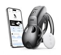 E-Stim Chastity Device Set, Remote, 10 Levels, 3 Rings | Adjustable fit with smooth shell, key lock and plug accessory for discreet adult use.