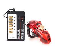 E-Stim Male Chastity Cage, Plastic Electric Shock Cock Cage, Black and Red Penis Cage Chastity Cage, Locking Chastity Device for Men