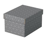 Esselte Small Storage & Gift Box With Lid, Pack Of 3, Home/Office Storage & Gift Packing, 100% Recycled Cardboard, 100% Recyclable, Geometric Design, Grey, 628281