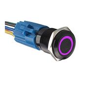 E Support™ 16mm 12V 3A Car Purple LED Light Angel Eye Metal Push Button Toggle Switch Socket Plug Latching Black Shell
