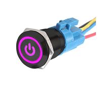 E Support Black Fall Car Truck Toggle Switch Pressure Switch Push Button Rocker Switch 19 mm 12V 5A Purple LED Light Metal Jack Plug Wire