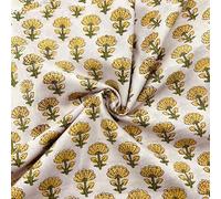 E-Tailor® Cotton Fabric India Hand Block Print Floral Fabric Ideal for Dress Making, Craft and Arts, Patchwork, Quilting, Doll Making, DIY Craft-1 Yard- Floral -Parchment