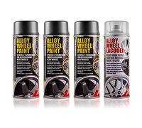 E-Tech 3 x Tecknik Grey Wheel Paint and 1 x Clear Lacquer Car Alloy Wheel Spray Paint (4 Cans In Total)