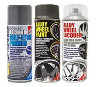 E-TECH TECHNIK Grey Car Alloy Wheel Paint & High Gloss Clear Lacquer & Self Etch Primer Spray Can Refurbishment Pack, 3 Piece Set