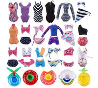 E-TING 16 Items= 5Pcs Doll Beach Bikini Swimsuit with 1 Pool Swim Ring + 10Pairs Shoes for 11.5 inch Girl Doll(Random Style)