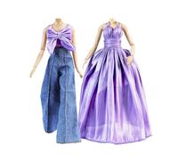 E-TING 2 Sets Doll's Dream Outfits: Shiny Glitzy Gala Purple Dress and Bell-Bottom Jeans Set for 11.5 Inch Girl Doll