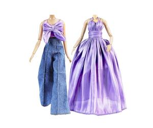 E-TING 2 Sets Doll's Dream Outfits: Shiny Glitzy Gala Purple Dress and Bell-Bottom Jeans Set for 11.5 Inch Girl Doll