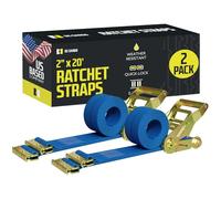 E Track Ratchet Straps Cargo Tie-Downs, (Pack of 2) 2 x 20 Heavy Duty Blue Tie-Down Rachet Straps, Strong Ratchet Strap, E Track Spring Fittings, Tie Down Motorcycle
