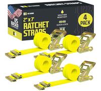 E Track Ratchet Straps Cargo Tie-Downs, (Pack of 4) 2 x 12 Heavy Duty Yellow Tie-Down Rachet Straps, Strong Ratchet Strap, E Track Spring Fittings, Tie Down Motorcycle