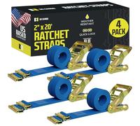 E Track Ratchet Straps Cargo Tie-Downs, (Pack of 4) 2 x 20 Heavy Duty Blue Tie-Down Rachet Straps, Strong Ratchet Strap, E Track Spring Fittings, Tie Down Motorcycle