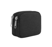 E-Tree Coin Purse with Carabiner Clip, Dual Layer Card Case Holder, Mini Pouch for AirPod Earphone Keychain USB Cable,Wallet, Small Accessories Organizer Bag for Women and Men, Black-Side Zippers