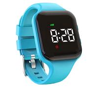 e-vibra Waterproof Vibrating Alarm Watch Rechargeable 15 Alarm Reminder Wristband Potty Training Watch with Lock Screen (Blue Square)