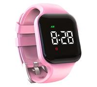e-vibra Waterproof Vibrating Alarm Watch Rechargeable 15 Alarm Reminder Wristband Potty Training Watch with Lock Screen (Pink Square)