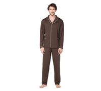 e.VIP Men's Pyjama Set Oswald 882 with Button Up Shirt Made of Pure Cotton, Brown Medium