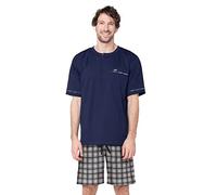 e.VIP Men's Short Pyjama Set Luke S 295 Made of Pure Cotton Navy Check M