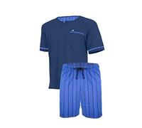 e.VIP Men's Short Pyjama Set Luke S 295 Made of Pure Cotton Navy/Cornflower Blue Print L