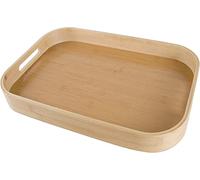 E&W Natural Bamboo Tray for Serving, Eco-Friendly and Durable, Rectangle Kitchen Tray with Raised Edges and Handles - 40cm
