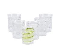 E&W Set of 6 Embossed Highball Drinking Glasses, Tumblers for Cocktails, Hot and Cold Drinks (Set of 6, 265ml)