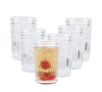 E&W Set of 6 Embossed Highball Drinking Glasses, Tumblers for Cocktails, Hot and Cold Drinks (Set of 6, 345ml)