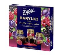 E.Wedel Chocolate Box Happy Barrels Liqueur Chocolates Gift Box, Pack of 1 x 200g, Chocolate box with Alcoholic Filling, Luxury Chocolates Gift Box (Full Size, Raspberry, Plum and Elderberry)