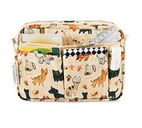 E-WEICHEN Multiple Pockets Portfolio Organizer with Zippered, Makeup Bag Travel Essentials for Women, Simple Waterproof Stationery Pencil Pouch Bag for Journal Office Art Supplies.Beige Dog