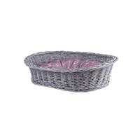 e-wicker24 Alles aus Weide Wicker Dog Basket for Dogs and Cats, Dog Bed, Cat Bed with Cushion, Animal Basket, Braided Cat Basket (Grey/Grey, 100 x 75 cm, H27)