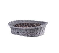 e-wicker24 Alles aus Weide Wicker Dog Basket for Dogs and Cats, Dog Bed, Cat Bed with Cushion, Animal Basket, Braided Cat Basket (Grey/Black1, 90 x 70 cm, H27)
