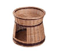 e-wicker24 Natural Wicker Cat Bed Cave Double Cat Bed pet Cave Indoor Cat House with Bed on Top Cosy Cave Bed Cat Sofa Box Wicker Cat Igloo Basket Indoor (48x48x43cm)
