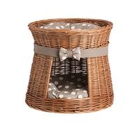 e-wicker24 Natural Wicker Cat Bed Cave Double Indoor Cat House with Bed on Top Cosy Cave Sofa Box Wicker Cat Igloo Basket Indoor (48x48x43cm)