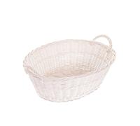 e-wicker24 White Wicker Laundry Basket for Clothes Wicker Washing Basket Laundry Bin Oval Laundry Basket Storage Towel Basket for Bathroom Wash Baskets Laundry Box (White)