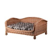 e-wicker24 Wicker Dog Bed With Soft Pillow - Raised, Calming, Comfortable Puppy Sofa - Luxury, Cosy Pet Bed - Natural Woven