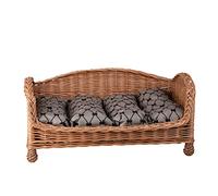 e-wicker24 Wicker Raised Dog Bed With Soft Pillow - Calming, Comfortable Luxury Sofa for Puppies - Natural Woven Cosy Pet Bed