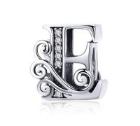 (E) WOSTU 925 Sterling Silver A-Z 26 Letters Dazzling Beads Fit Original Charm Bracelet & Necklace