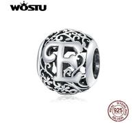 (E) Wostu Authentic Original 925 Sterling Silver Mori Letter A-z Charm Beads For Women Bracelet & Bangle Diy Jewelry Making