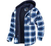 (E, XXL) Men's Flannel Jacket With Removable Hood 5 Pockets Plaid Quilted Lined Winter Coats Thick Hoodie Outwear Spring Clothes