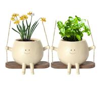 e-YiHESZ Swing Face Planter Pot Hanging Resin Flower Head Planters for Indoor Outdoor Plants Succulent Pots for String of Pearls Plant Live Gift Ideals for Mother, Christmas (2 PCS Type2)