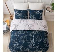 E-yimeng Floral Bedding Sets Branch Navy Blue Duvet Cover Sets Superking Duvet Sets, with 2 Pillowcase Zipper Luxury Reversible White Hotel Quality Easy Care Ultra Soft Bedding Collections 260x220 cm