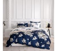 E-yimeng Floral Bedding Sets Navy Blue Flower Duvet Cover Sets Superking Duvet Sets, with 2 Pillowcase Zipper Luxury Reversible White Hotel Quality Easy Care Ultra Soft Bedding Collections 260x220 cm