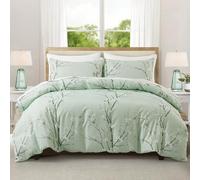 E-yimeng King Size Duvet Cover Sets Plum Bossom Green Bedding Sets Floral Bed Cover with 2 Pillowcases Zipper Luxury Reversible Hotel Quality Easy Care Super Soft Bedding Collections 230x220 cm