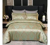 E-yimeng King Size Duvet Cover Sets Silk Satin Bedding Sets Premium Brushed Microfiber Duvet Set with 2 Pillowcases Zipper Luxury Super Soft Machine Washable 230x220 cm Green Champagne