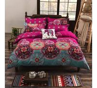 E-yimeng Single Duvet Cover Sets Boho Bedding Sets Red Duvet Covers Purple Bohemian Bedding Collections with 1 Pillowcase Zipper Luxury 135x200 cm