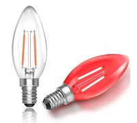 E14 2W Red LED Light Bulb, 2W Red Candle Light Bulb Equivalent 20W, 200LM, AC 230V, Small Edison Screw Red Bulb, Clear Glass C35 LED Filament Bulb, Decoration for Halloween Christmas Party, 2 Pack