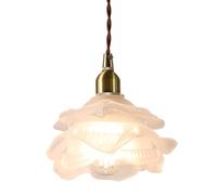 E14 Base Single-Head Pendant Light,French Retro Style,Creative Personality Flower-Shaped Frosted Glass Hanging Lamp,Tearoom Bedside Hotel Decorative Lighting Fixtures