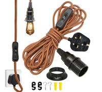 E14 Lamp Holder with Switch and Plug, 4.5m Nylon Extension Cable, Plug in Pendant Light, Vintage Plug in Ceiling Light Fixture, Loft Light Hanging Lamp, Replacement Light Fitting,Garage or Indoor Use