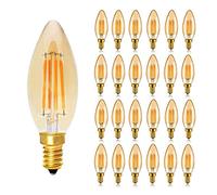 E14 LED Candelabra Light Bulbs, 4W Dimmable Chandelier Light Bulbs 40 Watt Equivalent Vintage Edison Style E14 Base LED Filament Bulb 2200K Warm Yellow 400LM Amber Glass Torpedo Shape 25 Pack