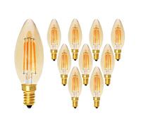 E14 LED Candelabra Light Bulbs, 4W Dimmable Chandelier Light Bulbs 40 Watt Equivalent Vintage Edison Style E14 Base LED Filament Bulb 2200K Warm Yellow 400LM Amber Glass Torpedo Shape 10 Pack