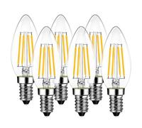 E14 LED Filament Bulbs, 6 Pack, 470Lm, LVWIT 4W C35 Candle Glass Vintage LED, Non-Dimmable, Warm White 2700K 40W Incandescent Equivalent